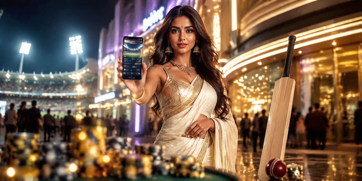 Elegant Indian man and woman playing Teen Patti in a lively Delhi market square